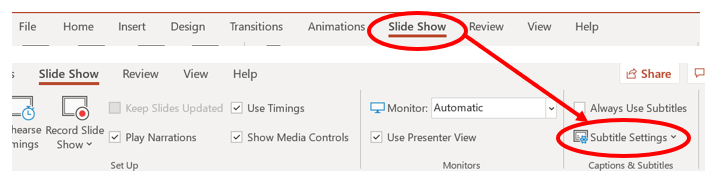 4. How to set up automated captioning in PowerPoint and how to record it -  Myplace Support - University of Strathclyde Wiki